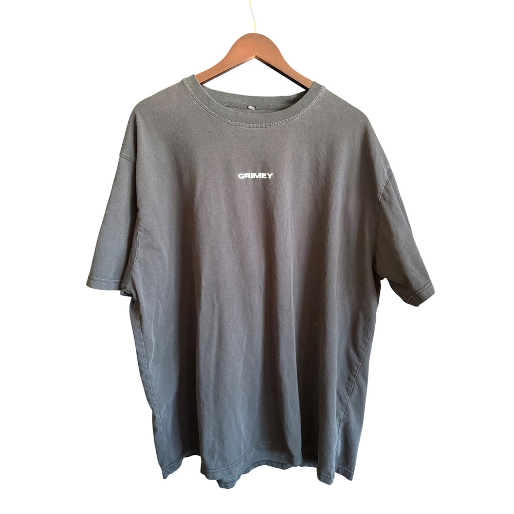 Grimey Living In My World Graphic T-Shirt Faded Black Mens 4XL Streetwear Tee